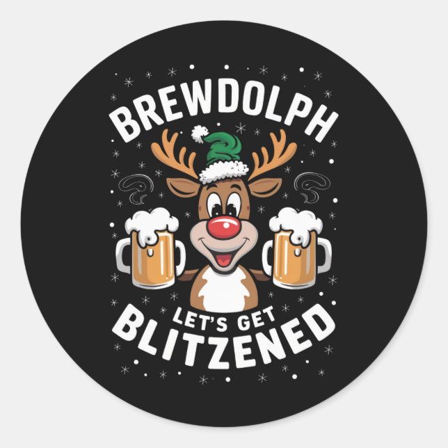 Adesivo Redondo Brewdolph Vamos Blitzenado Reindeer B de Natal (Frente)