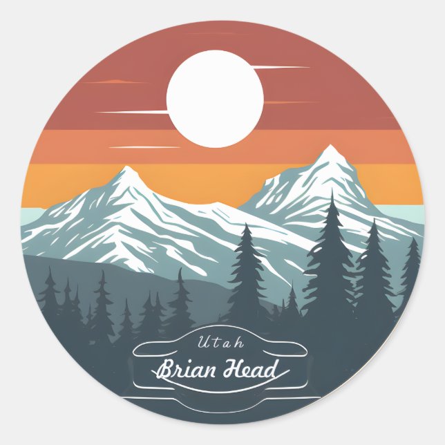 Adesivo Redondo Brian Head Utah Mountain Sunset Stickers – Set of  (Frente)