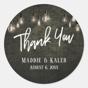 Adesivo Redondo Bricks Industriais Negros com Luzes Edison Obrigad