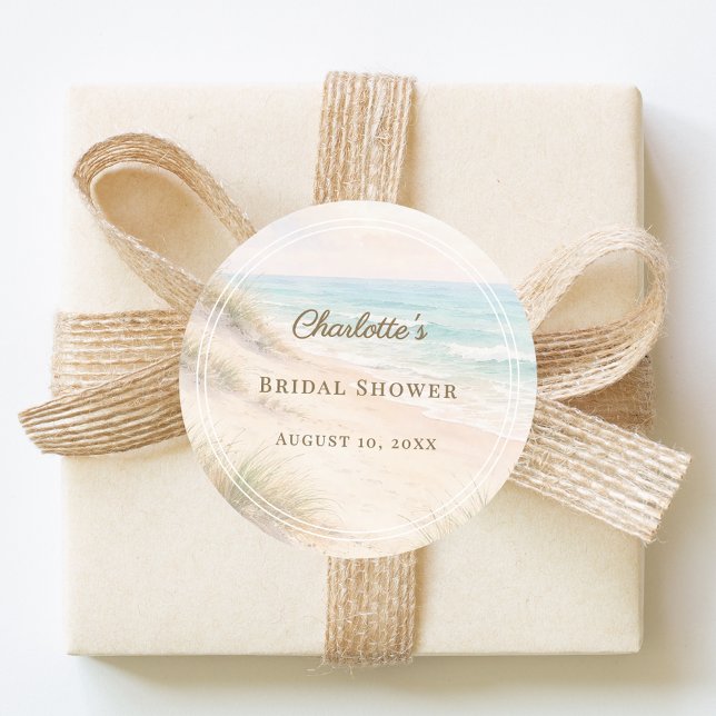 Adesivo Redondo Bridal Shower beach coastal elegant (Criador carregado)