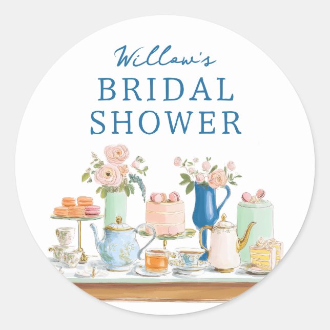 Adesivo Redondo Bridal Shower Tea Party Stickers (Frente)