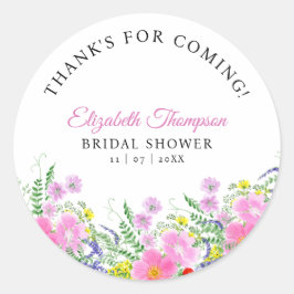 Adesivo Redondo Bridal shower with wildflowers Pink Color