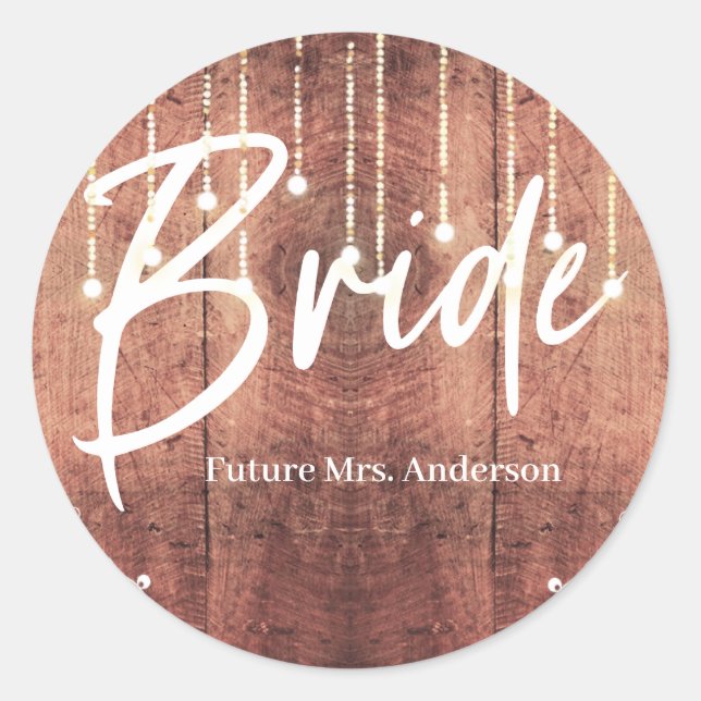 Adesivo Redondo Bride Lace textura de madeira rústica (Frente)