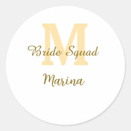 Adesivo Redondo Bride squad monogram golden bridal shower simple 