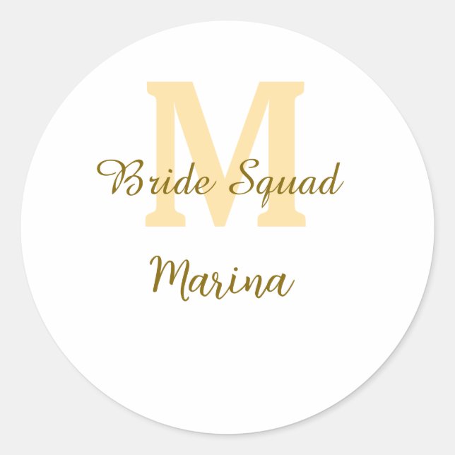 Adesivo Redondo Bride squad monogram golden bridal shower simple  (Frente)