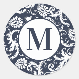 Adesivo Redondo Bright Aqua Damask Monogramas Stickers