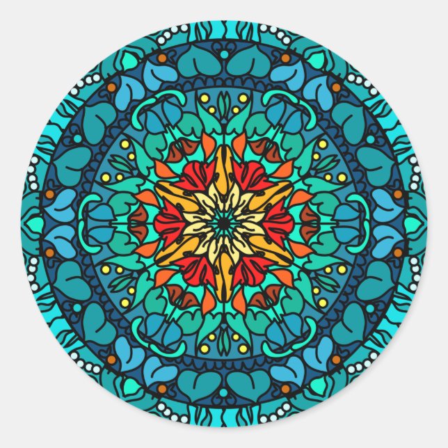 Adesivo Redondo Bright Bohemian Boho Mandala Chic Pattern design (Frente)