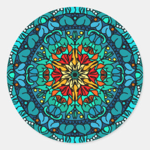 Adesivo Redondo Bright Bohemian Boho Mandala    Padrões