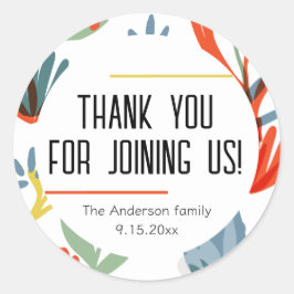 Adesivo Redondo Bright Botanicals Chá de fraldas Obrigado