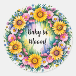 Adesivo Redondo Bright Daisies e Chá de fraldas de flores silvestr