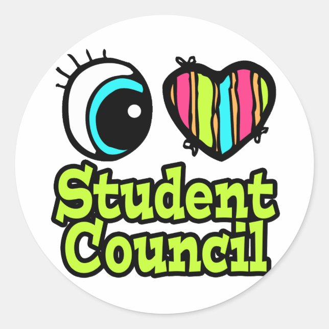 Adesivo Redondo Bright Eye Heart I Love Student Council (Frente)