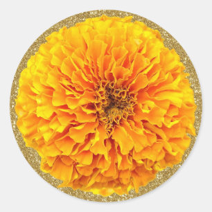 Adesivo Redondo Bright Orange Marigold Dourado Gliters