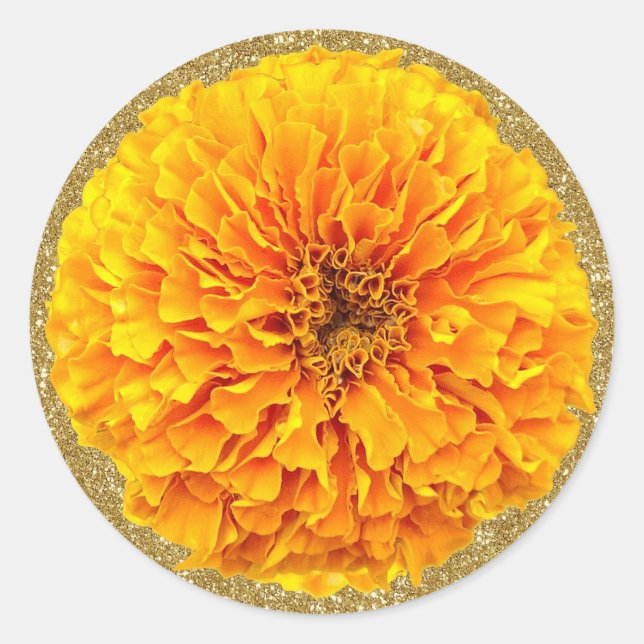 Adesivo Redondo Bright Orange Marigold Dourado Gliters (Frente)