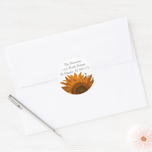 Adesivo Redondo Bright Orange Sunflower Address Stickers (Envelope)