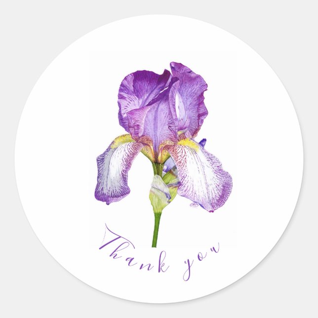 Adesivo Redondo Bright Purple Iris Obrigado Clássico Round Sticker (Frente)