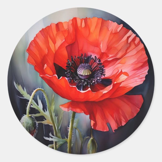 Adesivo Redondo Bright Red Poppy com Centro Escuro (Frente)