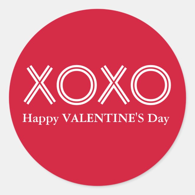 Adesivo Redondo Bright Red XOXO Happy Valentines Day Round Stick (Frente)