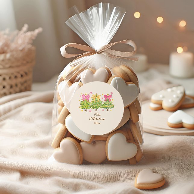 Adesivo Redondo Bright Ribbon Trees Holiday Family (Criador carregado)