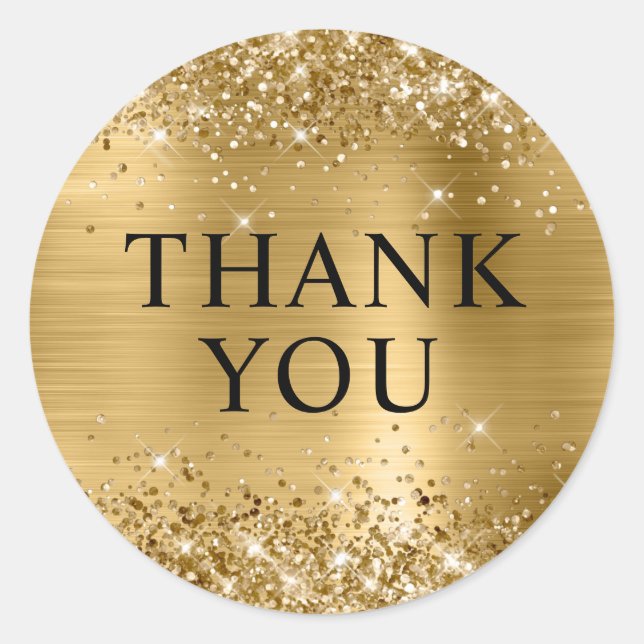 Adesivo Redondo Brilhante Folha de Ouro Obrigado (Frente)