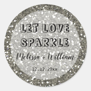 Adesivo Redondo Brilhante Glitter Prateado Deixe o Amor Brilhar