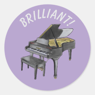 Adesivo Redondo "Brilhante!" Piano de cauda Aquarela Elegante