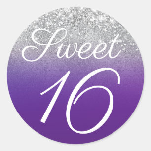 Adesivo Redondo Brilhante Prata e Royal Purple Ombre Sweet 16