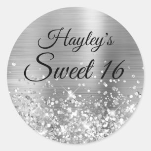 Adesivo Redondo Brilhante Prata Sweet 16