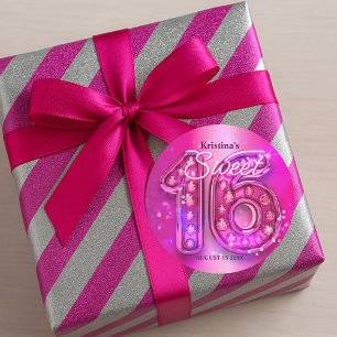 Adesivo Redondo Brilhante Rosa Quente Joia Sweet Sixteen