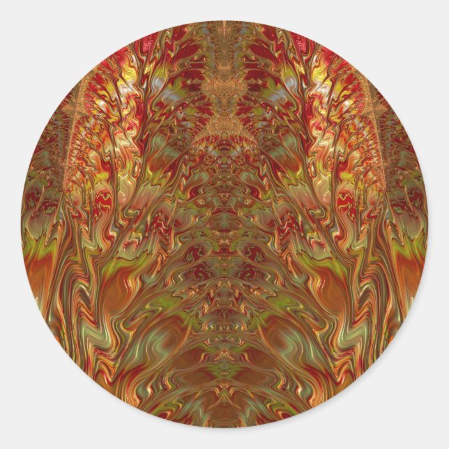 Adesivo redondo brilhante vermelho e amarelo ~ Clá (Frente)