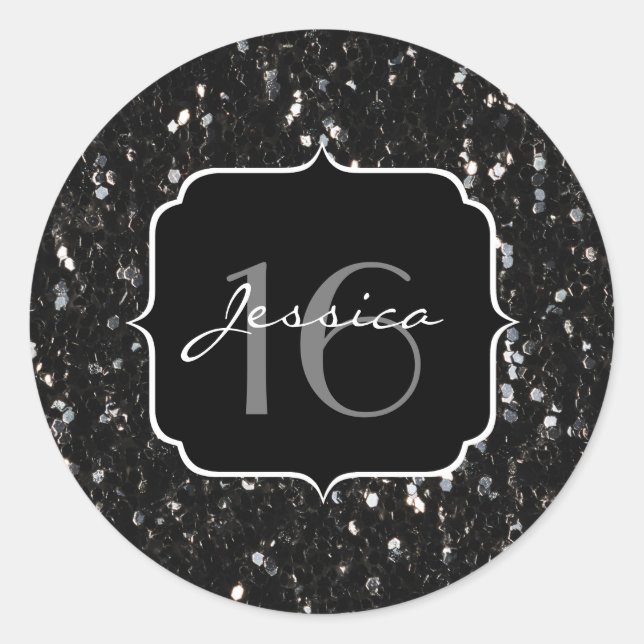 Adesivo Redondo Brilhantes brilhantes preto e branco 16 (Frente)