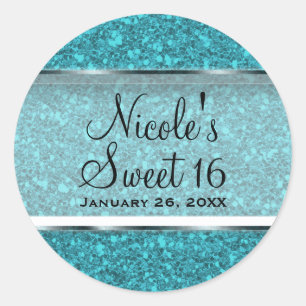 Adesivo Redondo Brilho Azul Esverdeado Glam Festa de 16 Anos Favor