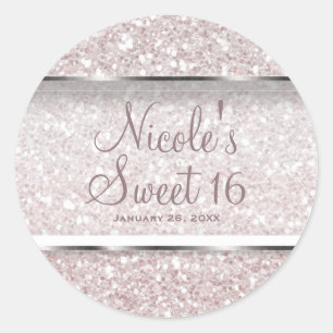 Adesivo Redondo Brilho Branco Rosa Glam Doce Festa de 16 Anos Lemb