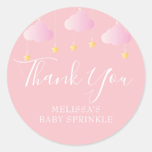 Adesivo Redondo Brilho brilhante estrelinha baby shower rosa