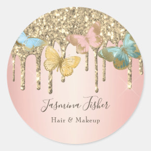 Adesivo Redondo Brilho Butterfly Glitter Drip Maquiagem de Cabelo