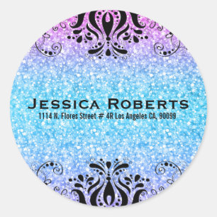 Adesivo Redondo Brilho colorido do falso & laço preto