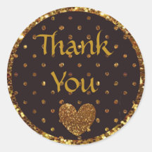 Brilho de Bolinhas preto e Dourado Obrigado Sticke