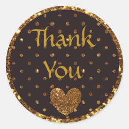 Adesivo Redondo Brilho de Bolinhas preto e Dourado Obrigado Sticke