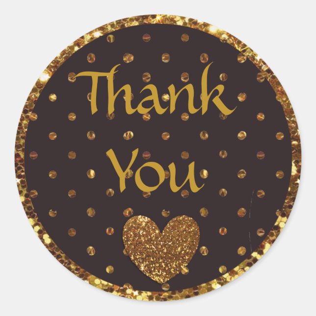 Adesivo Redondo Brilho de Bolinhas preto e Dourado Obrigado Sticke (Frente)