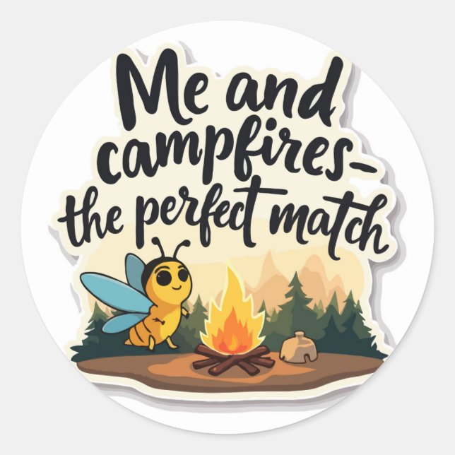 Adesivo Redondo Brilho de Campfire - 'Perfect Match' Pun (Frente)