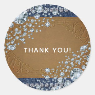 Adesivo Redondo Brilho de Jeans e Diamantes Jeans de Couro na Moda