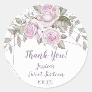 Adesivo Redondo Brilho de prata floral roxo Geoemtric
