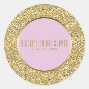 Adesivo Redondo Brilho Dourado + Brilho Rosa Favor de Casamento Gl