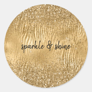 Adesivo Redondo Brilho Dourado Glitz Zebra Impressão Faux Glitter