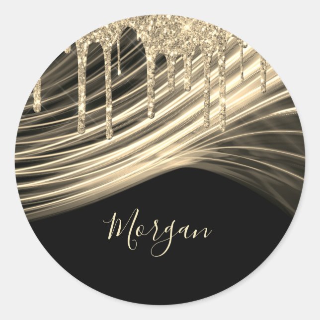 Adesivo Redondo Brilho Dourado Gotejamento Raios de Luz Dourados N (Frente)