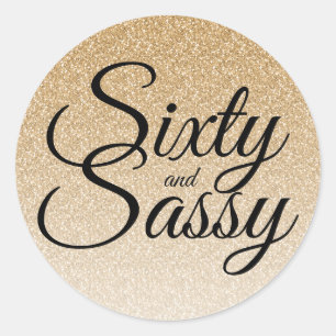 Adesivo Redondo Brilho Dourado Ombre 60 e 60th aniversário Sassy