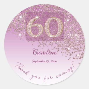 Adesivo Redondo Brilho Dourado Rosa Geado Obrigada pelos 60 Anos