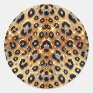 Adesivo Redondo Brilho Glamouroso Dourado Estampa de Leopardo Pret