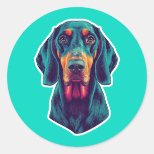 Adesivo Redondo Brilho Leal – Bluetick Coonhound Pop Art Vibrante