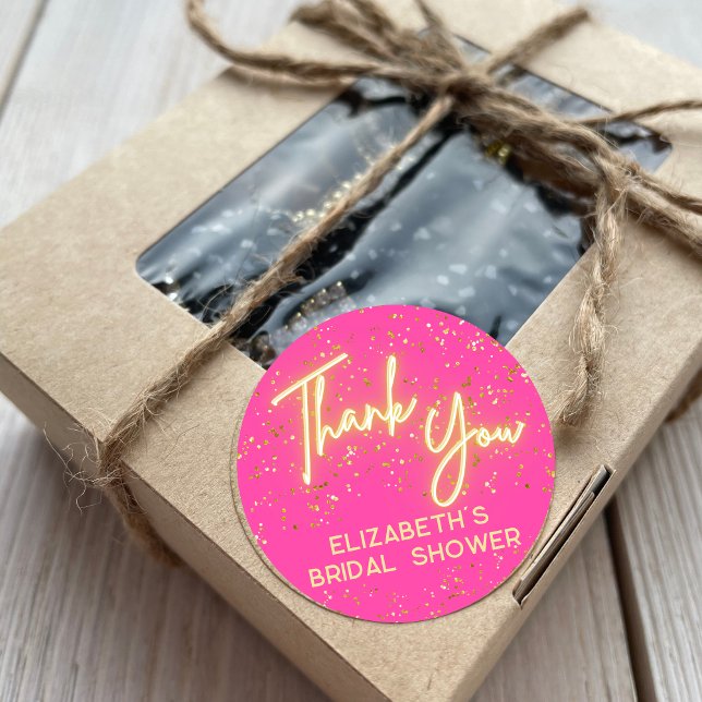 Adesivo Redondo Brilho Neon Rosa Moderno - Brilho Muito Obrigado S (Criador carregado)