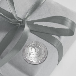 Adesivo Redondo Brilho Obrigado Prata Gotejamento Glitter Clássico